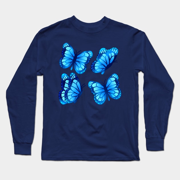 Blue Morpho Butterflies Long Sleeve T-Shirt by leashonlife